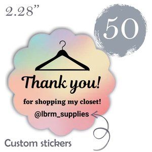 50 Thank you Stickers Thermal Scalloped flowers Glossy